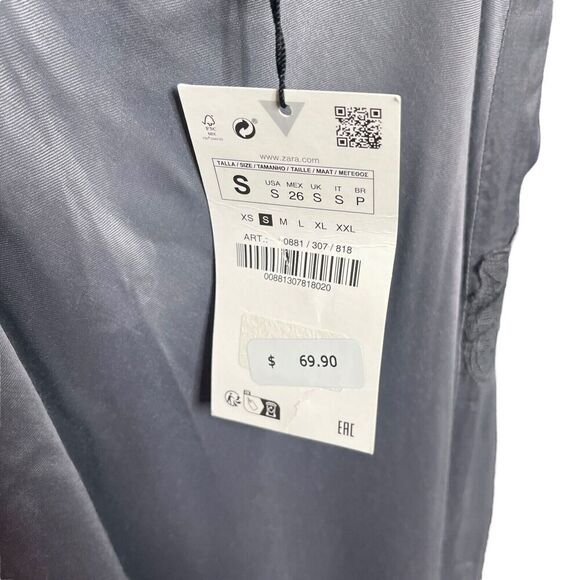 ZARA NWT Midi Camisole Slip Dress Charcoal Grey Women’s Size Small Satin - Picture 11 of 13